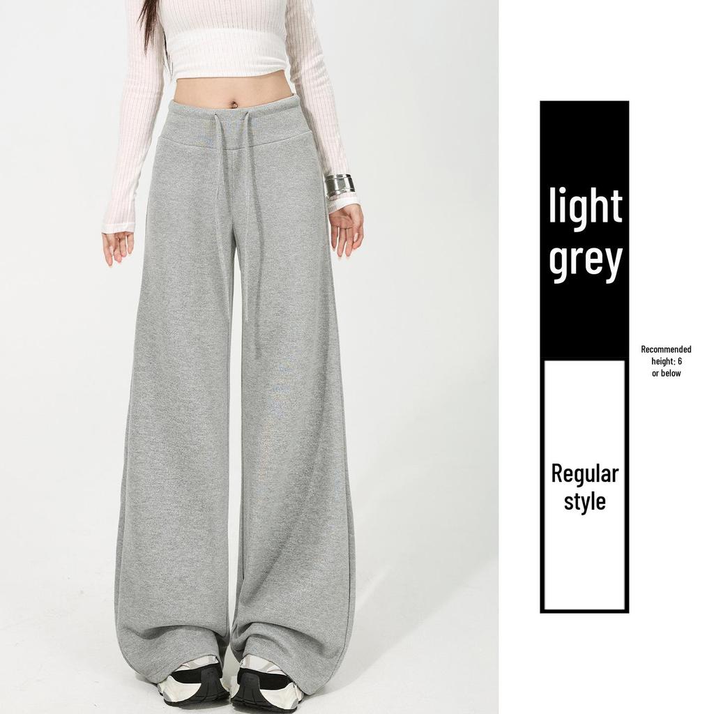 Женские широкие брюки Off-White на флисовой подкладке, Осень/Зима, Свободный крой, Повседневные, Хорошо драпируются, Прямой крой, Воздушные брюки из клейкого риса