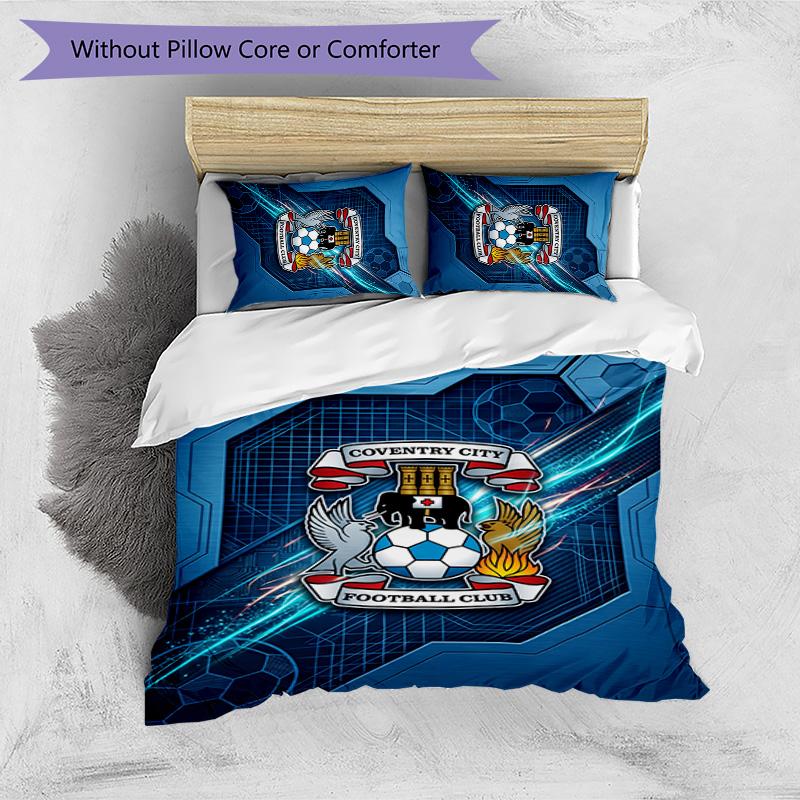 Coventry City Football Printed 3 Pieces Bedding Set, Comfortable Skin Friendly Bedroom Duvet Cover Set