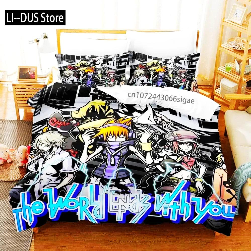 Аниме The World Ends With You Нэку Сакураба Комплект постельного белья Пододеяльник Комплект для кровати Пододеяльник Наволочка Одеяло Размер King Queen