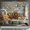 2D Nautical Beach Tapestry, Ocean Theme Party Background Cloth
