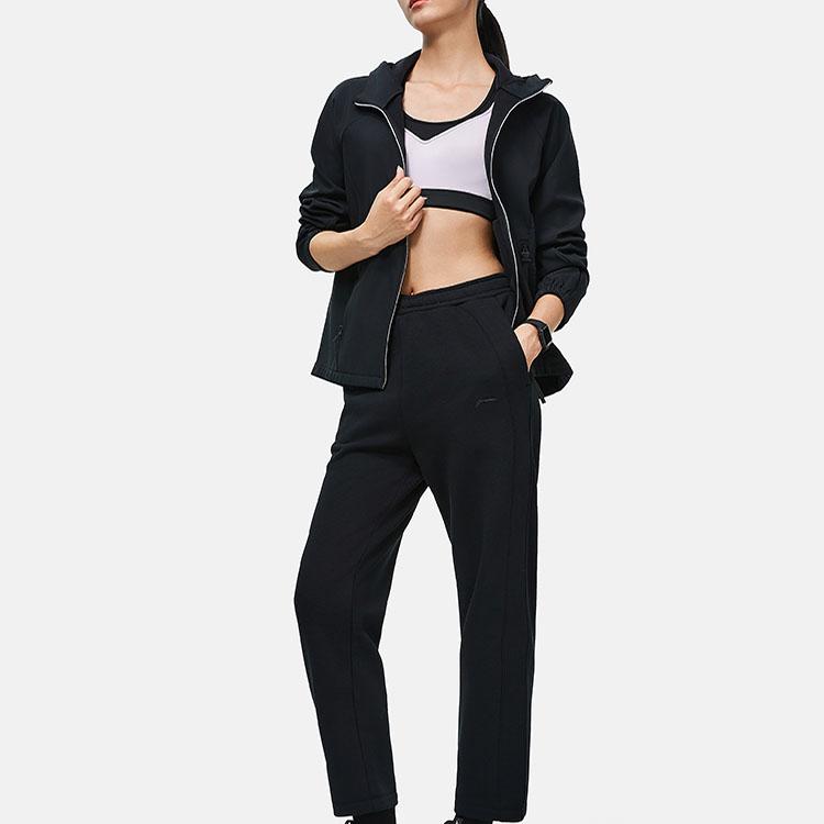 Спортивные брюки Li Ning Fitness Series с утолщенной резинкой на талии, прямые, женские, черные AKLT776-1