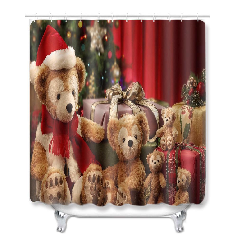 Christmas Shower Curtain Floor Mat Combination Four-Piece Set Bathroom Toilet Carpet Shower Room Mat Foot Mat