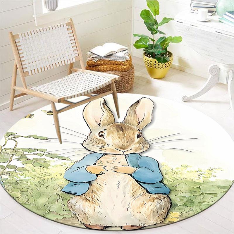 The Tale of Peter Rabbit Round Area Rug,Carpet Rug for Living Room Bedroom Sofa Playroom Decor,Non-slip Floor Mat