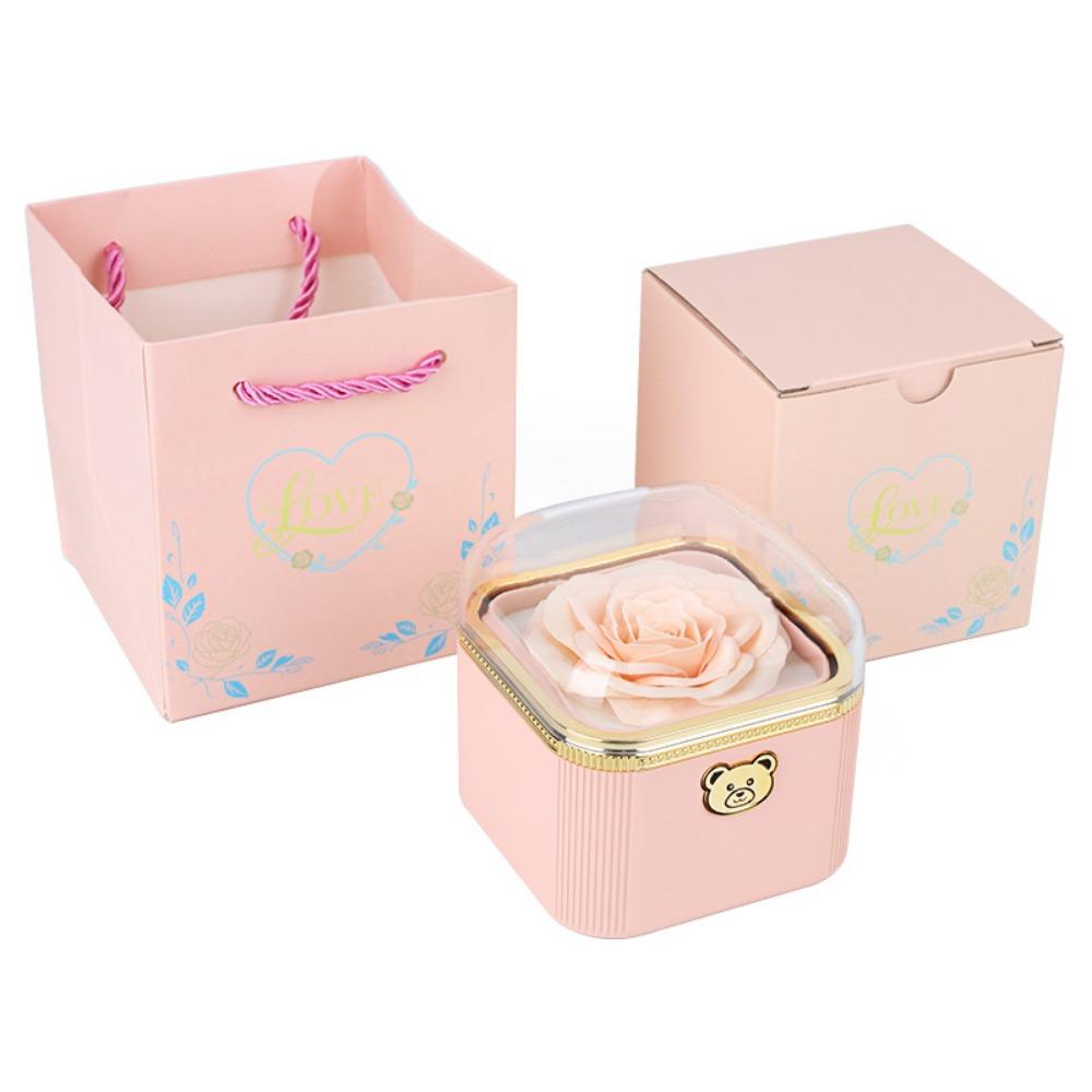 Romantic Rotating Rose Box Dustproof Surprise Jewelry Storage Box Flip Necklace Box Birthday