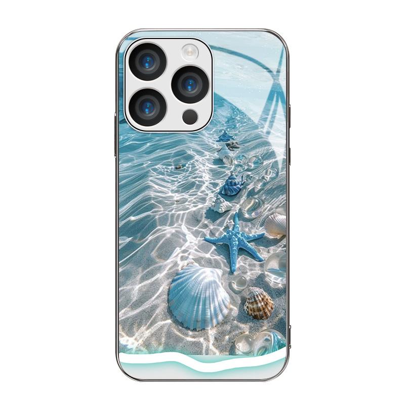 Синий океан серебристый стеклянный чехол для телефона подходит для iPhone 17 16 15 14 13 12 11 Pro Max Plus противоударный и защищающий от падений