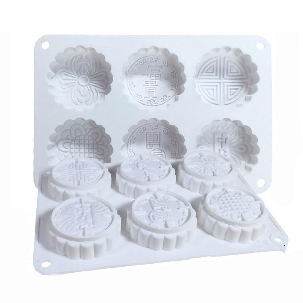 Chinese Style 6 Holes Mooncake Mold 3D Mung Bean Mold Creative Cookie Mold Baking Tool