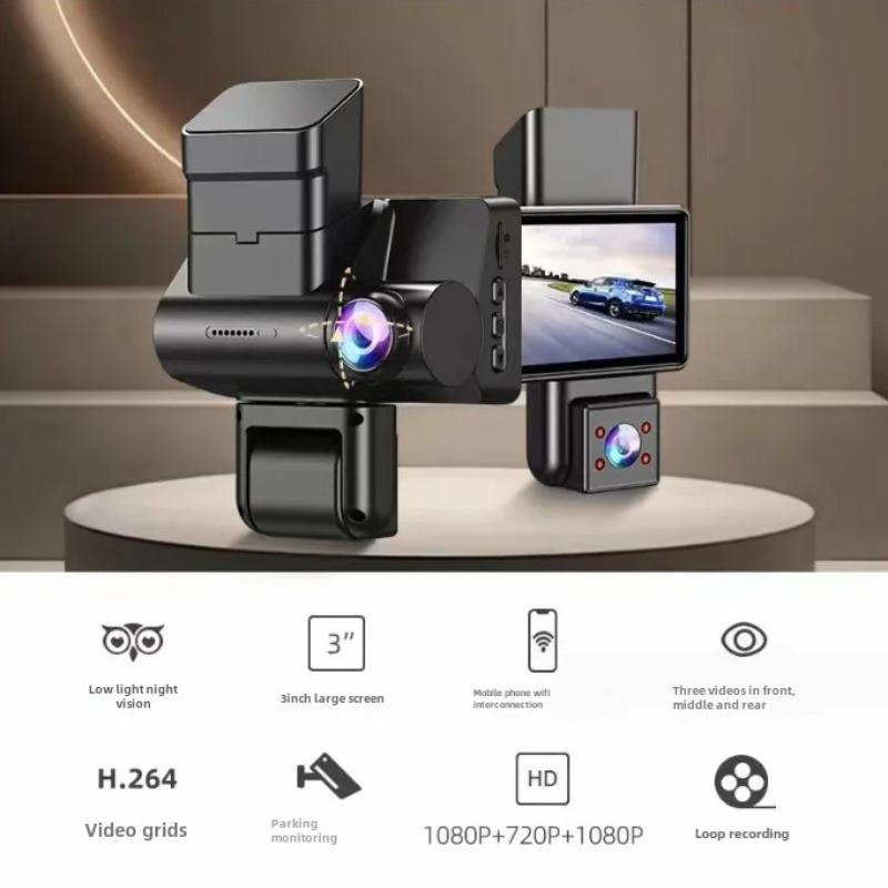 Видеорегистратор с тройной записью, HD 1080P, WiFi, инфракрасным ночным видением и сверхширокоугольным тройным объективом