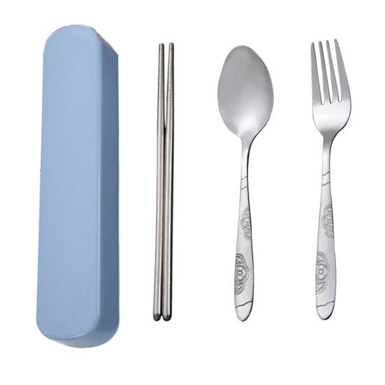 Посуда, столовые приборы, вилка из нержавеющей стали, стальная туристическая вилка с ложкой, палочками для еды, коробка