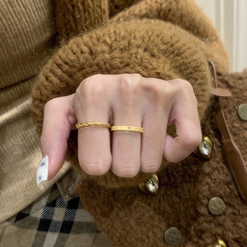 Vintage Antique Brushed Octagram Ring, High Value Design, Niche Real Gold Electroplated Index Finger Ring