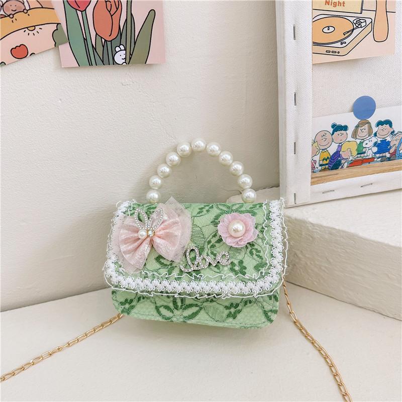 Chic Lace Pearl Handbag For Children In Trendy Floral Styles Ideal For School And Daily Outfits