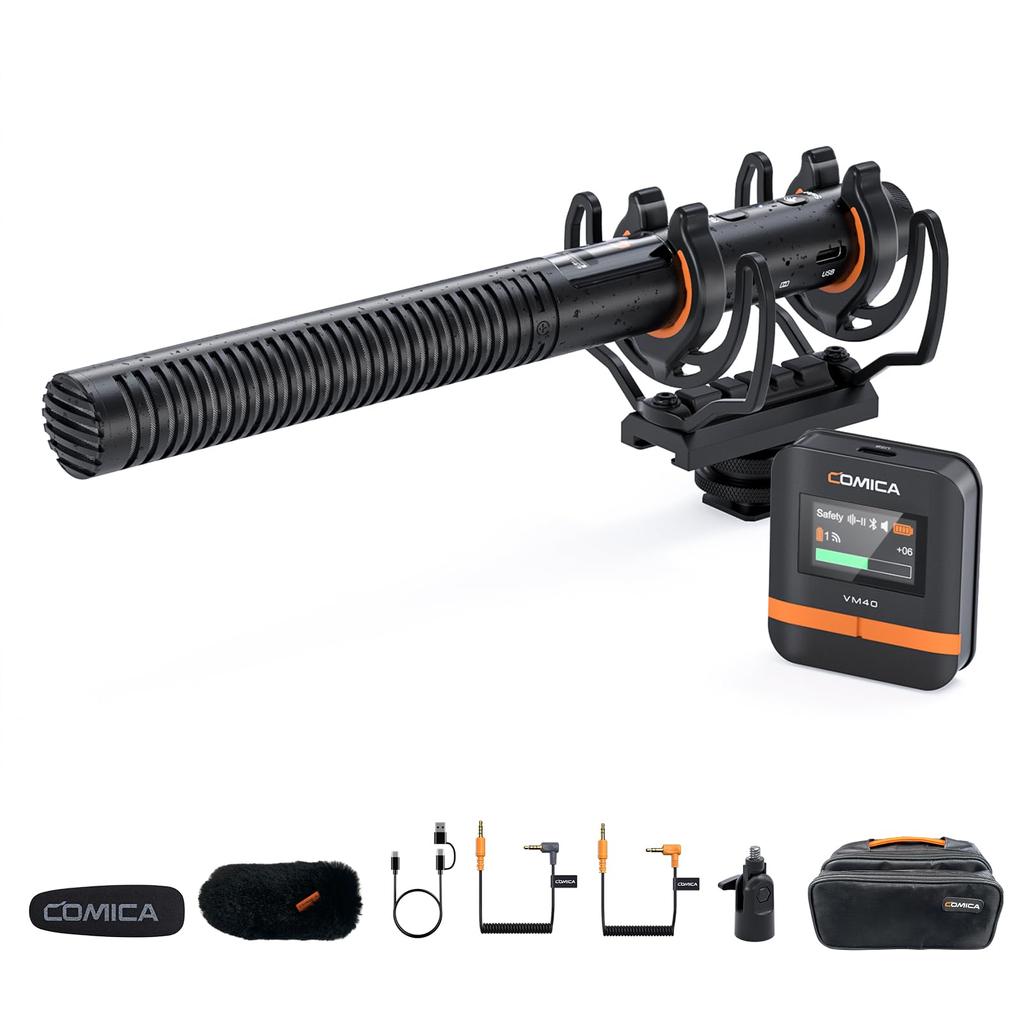 Wireless Microphone Comica VM40 Gun Microphone 32G Internal Super Wireless Wired Dual Mode 200m Transmission Distance USB C Output External Microphone