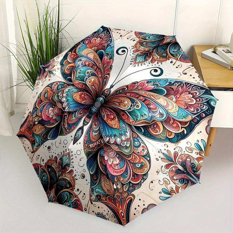 Автоматический складной зонт-трость с тематикой «Бабочка, Мандала», портативный, 3 сложения, компактный, для мужчин и женщин, подарок на День святого Валентина, День матери0725063