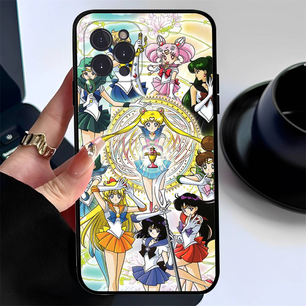Чехол для телефона Аниме Девочка-морячка S-Sailormoons Луна Для IPhone 17 Air 16 15 14 Plus 13 12 Mini 11 Pro Max Черный