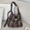 Trendy Checkered Wool And Canvas Shoulder Bag For Daily Casual Outfits
