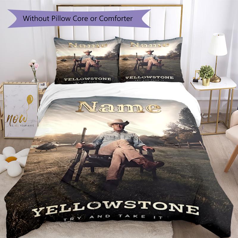 3pcs Custom Name Yellowstone Bedding Set Duvet Cover Closure Includes 1 Duvet Cover & 2 Pillowcases, Soft and Comfortable for All Seasons.