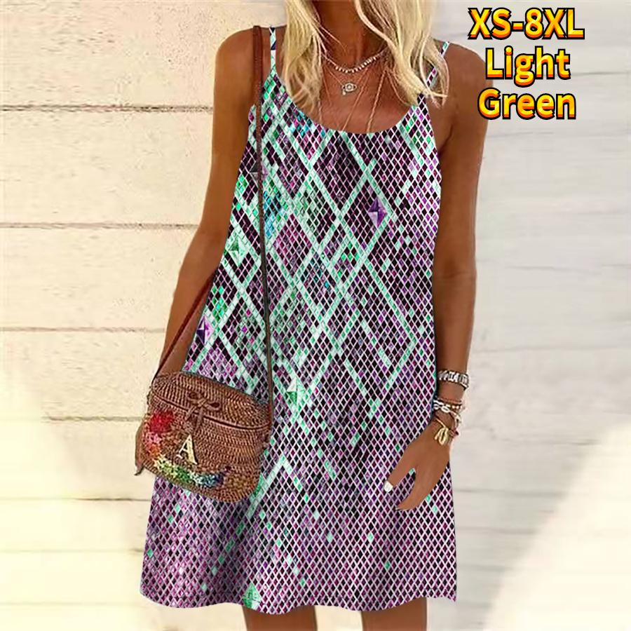 Women Flower Patterned Sequin Diamond Lattice Printed Mini Dress Sleeveless Party Dress Summer Beach Dress Sundress