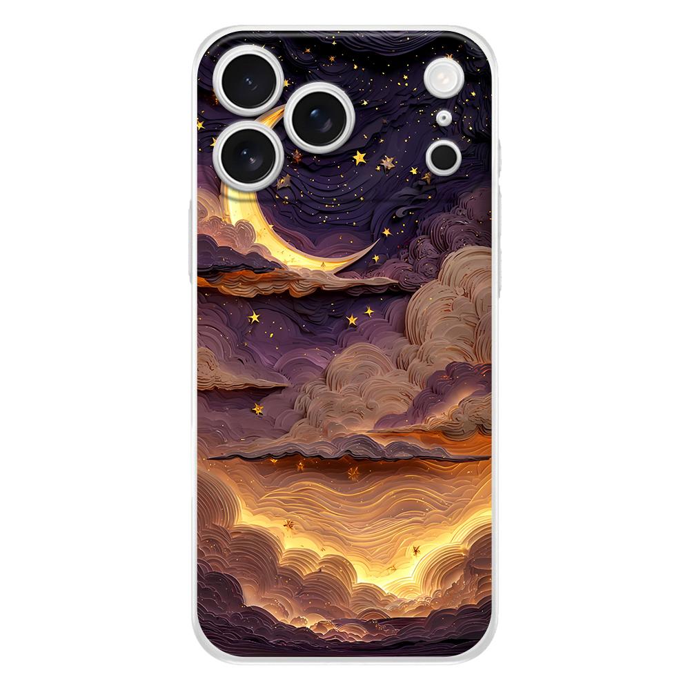 Мягкий прозрачный чехол из ТПУ для телефона iPhone 17 Air 16E 16 11 15 14 Pro MAX 12 13 7 8 Plus SE Пасхальный чехол Луна Облако Комиксный стиль