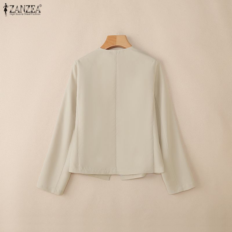 ZANZEA Женская повседневная блузка-кардиган с V-образным вырезом, однотонная, с длинным рукавом