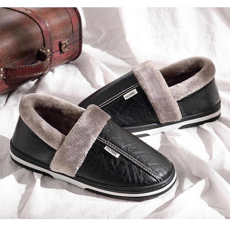 Мужские водонепроницаемые хлопковые тапочки очень большого размера - Зимняя домашняя нескользящая теплая обувь
