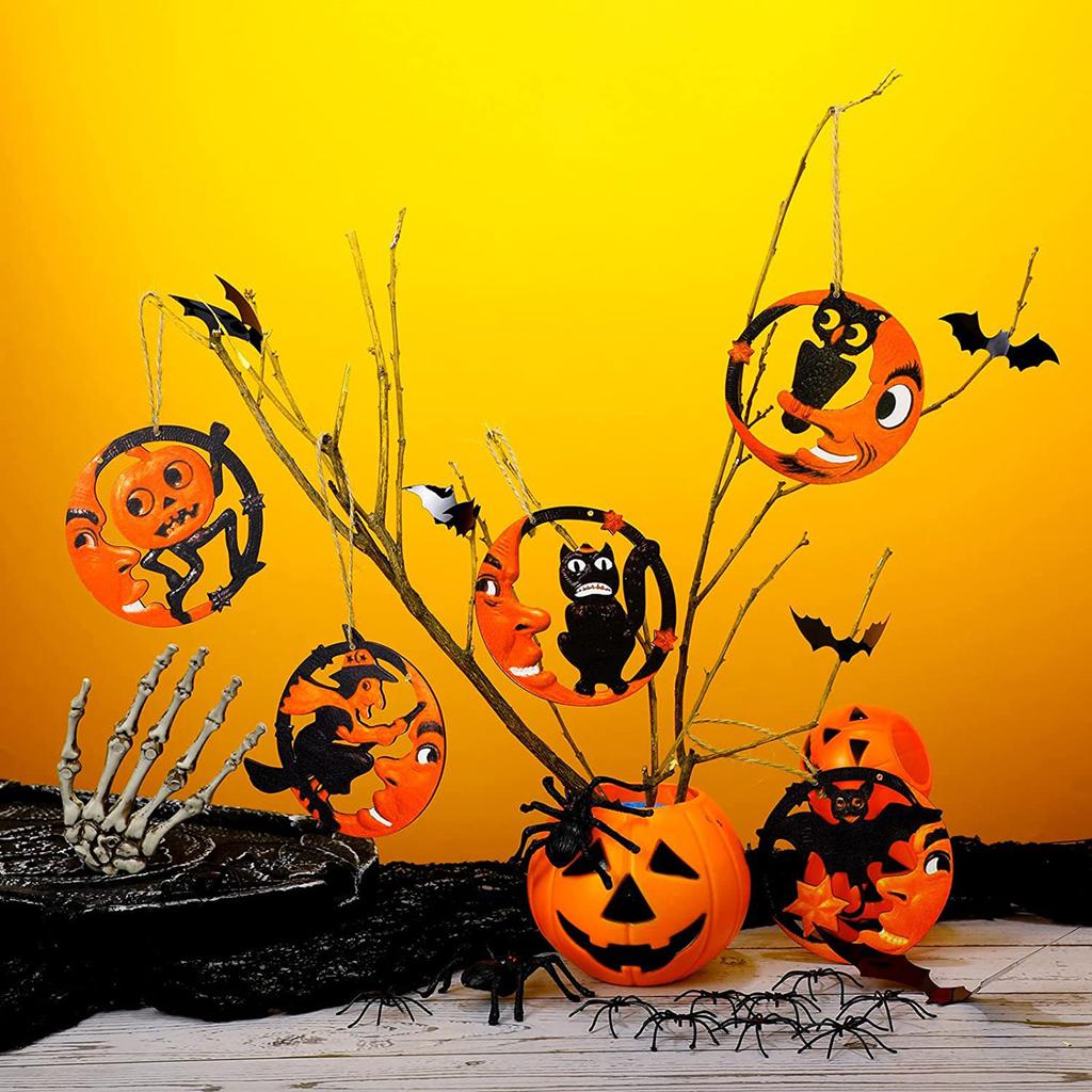 Halloween Wooden Hanging Ornaments Bat Pumpkin Black Cat Hollow Out Ornaments for Indoor Outdoor Decor