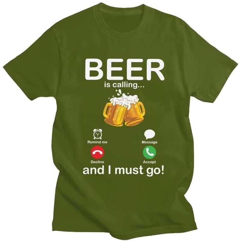 Beer Is Calling And I Must Go Graphic Tee for Unisex Casual Short Sleeve Pure Cotton T-Shirt