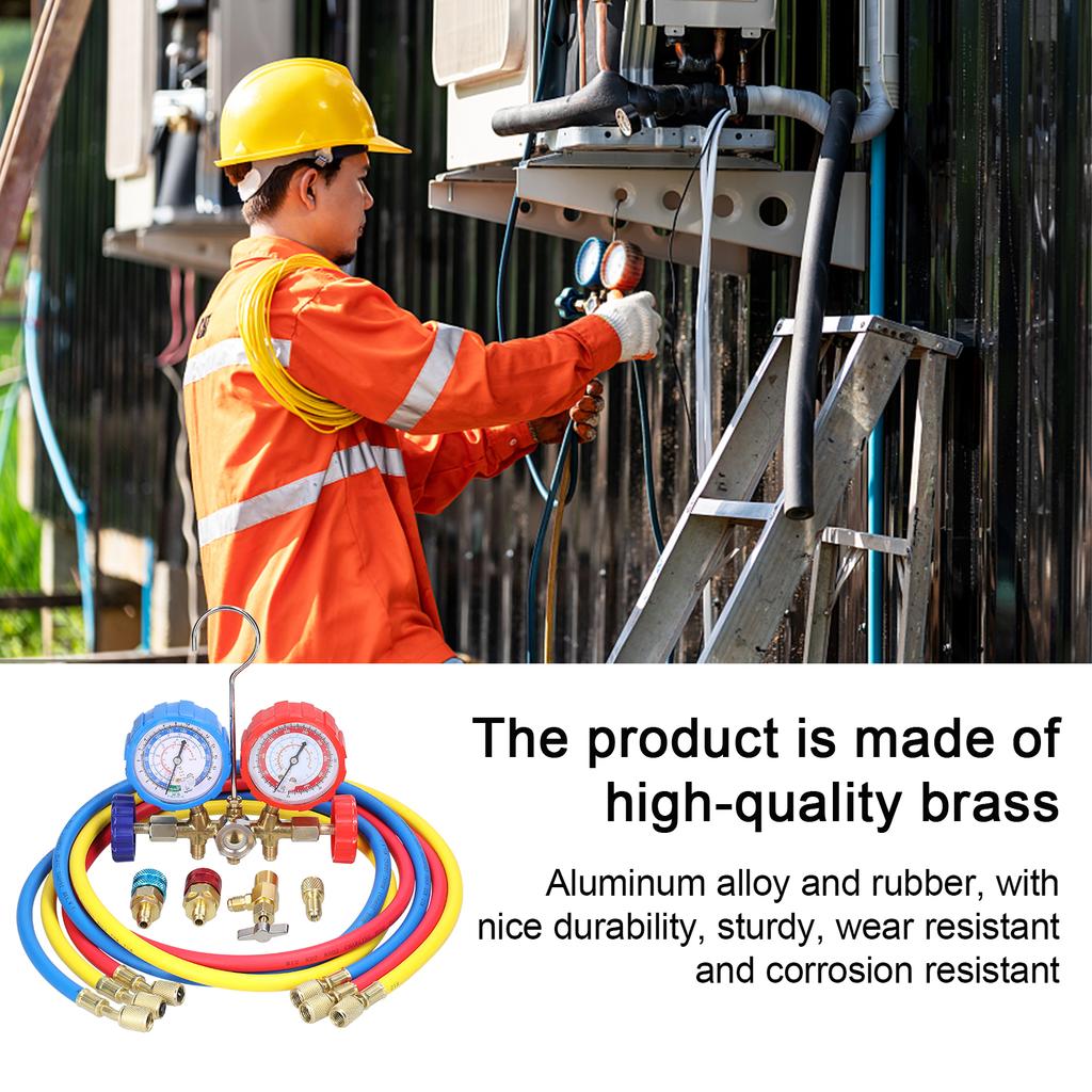 Набор манометров коллектора, инструмент для заправки хладагента для кондиционирования воздуха, латунный двухклапанный манометр с