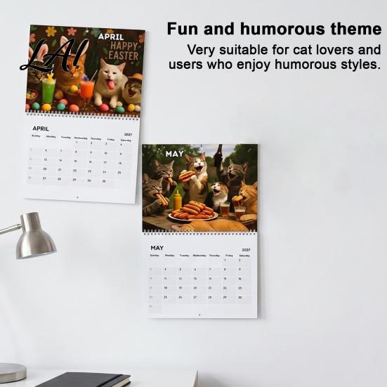 Funny Room Decor for Cat Lovers 2027 Drunk Cats Calendar Wall Calendar with 12 Gift Owners Fans Hilarious Drinking Illustration Monthly Planner Home