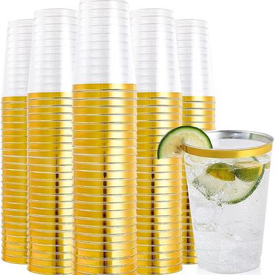 20Pcs 12OZ Gold Rim Plastic Cup Disposable Hard PS Cups For Tiramisu Ice Cream Dessert Serving Cups With Logo Printing Option KTY