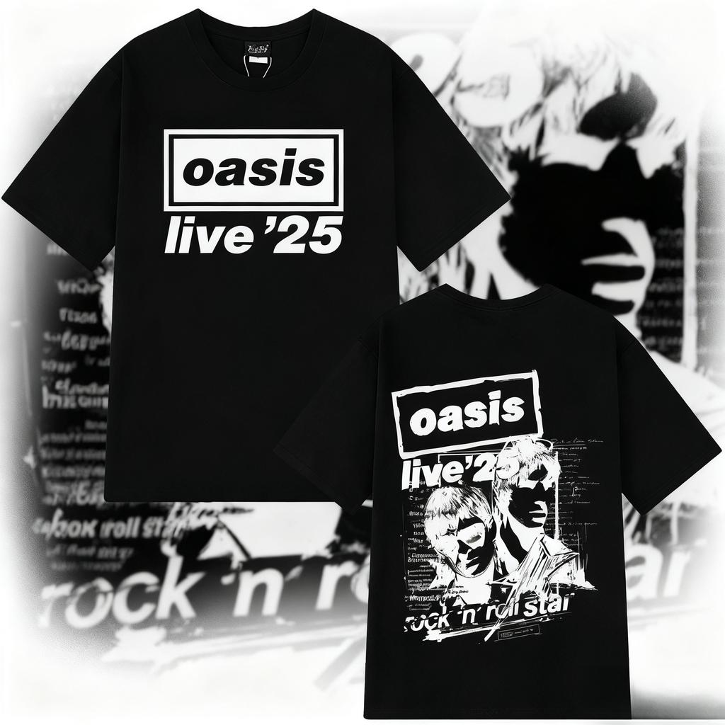 2025 Summer OASIS Live Tour Vintage T-shirt Men Woman 100% Pure Cotton Printed T-shirt Loose Breathable T Shirts Fans Gift Y2k