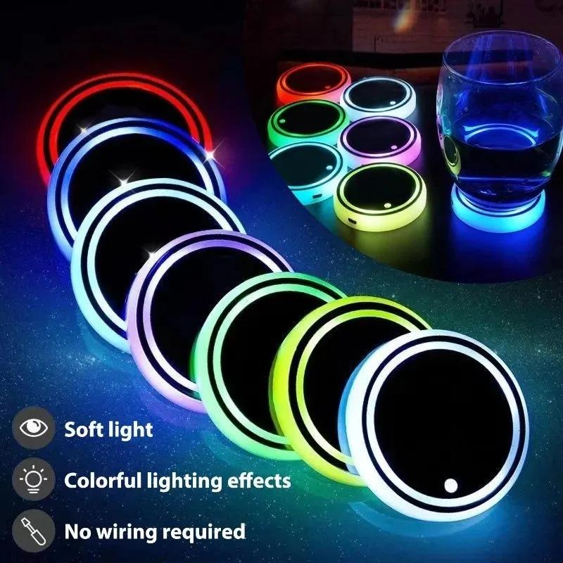 RGB LED Автомобильный Подстаканник Подставка Светодиодная 7 Цветов Изменяющаяся Светящаяся Автоматический Датчик Ночная Атмосферная Лампа Декор Салона