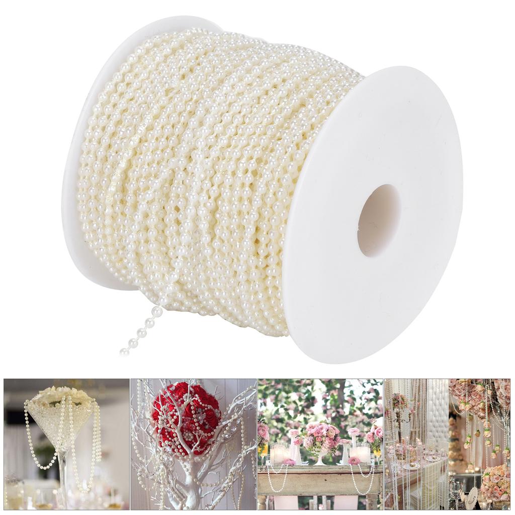 Faux Pearl Bead Garland String Round DIY Decoration Craft Clothing Accessories 3mm 50Meter RollBeige
