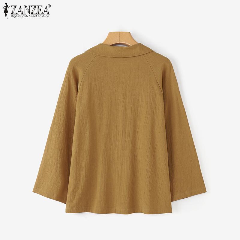 ZANZEA Женская повседневная хлопковая блузка свободного кроя с отложным воротником и рукавом 3/4