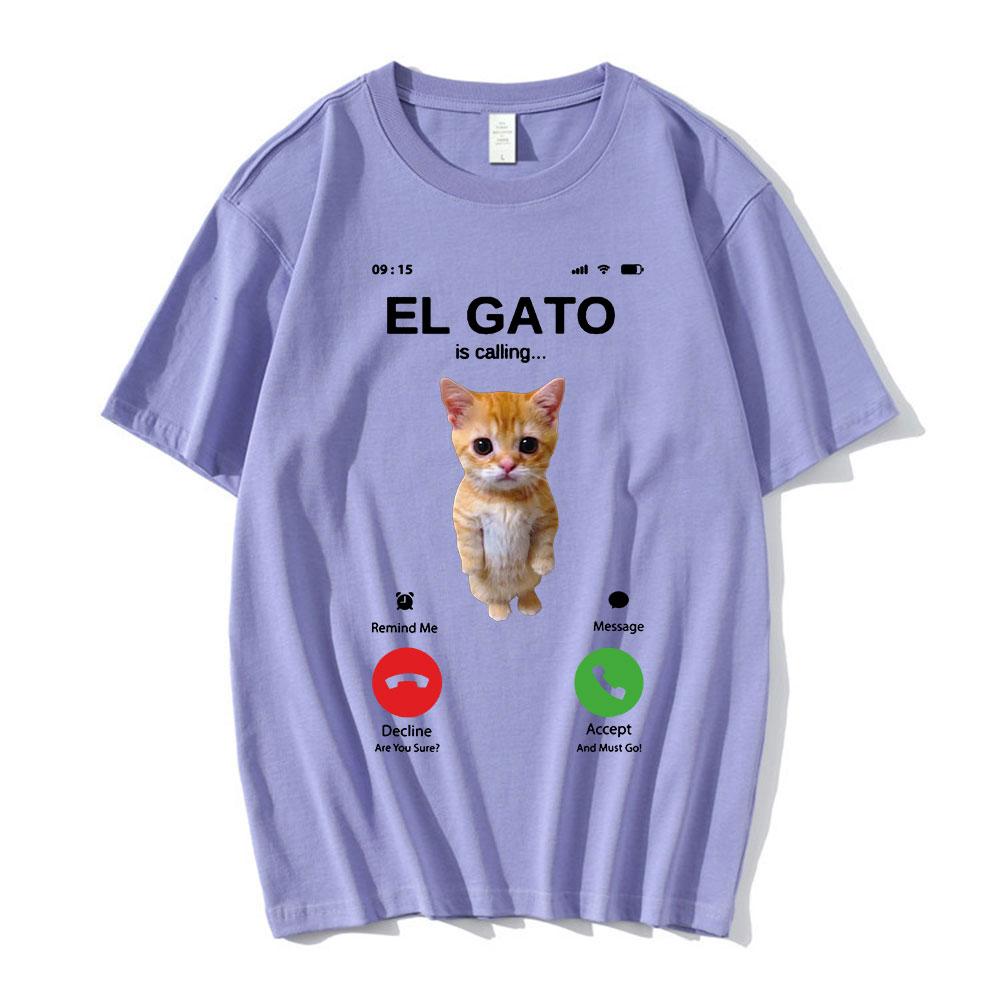 El Gato Is Calling Meme Sad Crying Cat Munchkin Kitty Meme T Shirt Fashion Short Sleeves Oversized Tshirt Streetwear Unisex