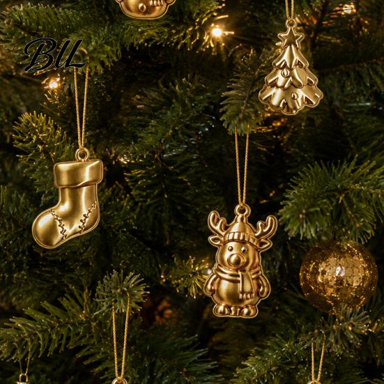 Holiday Party Hanging Accents 8Pcs Mini Christmas Tree Ornaments, Gold Gnome Sock Decor, Tiny Festive Home Decor Ornaments Xmas Accessories
