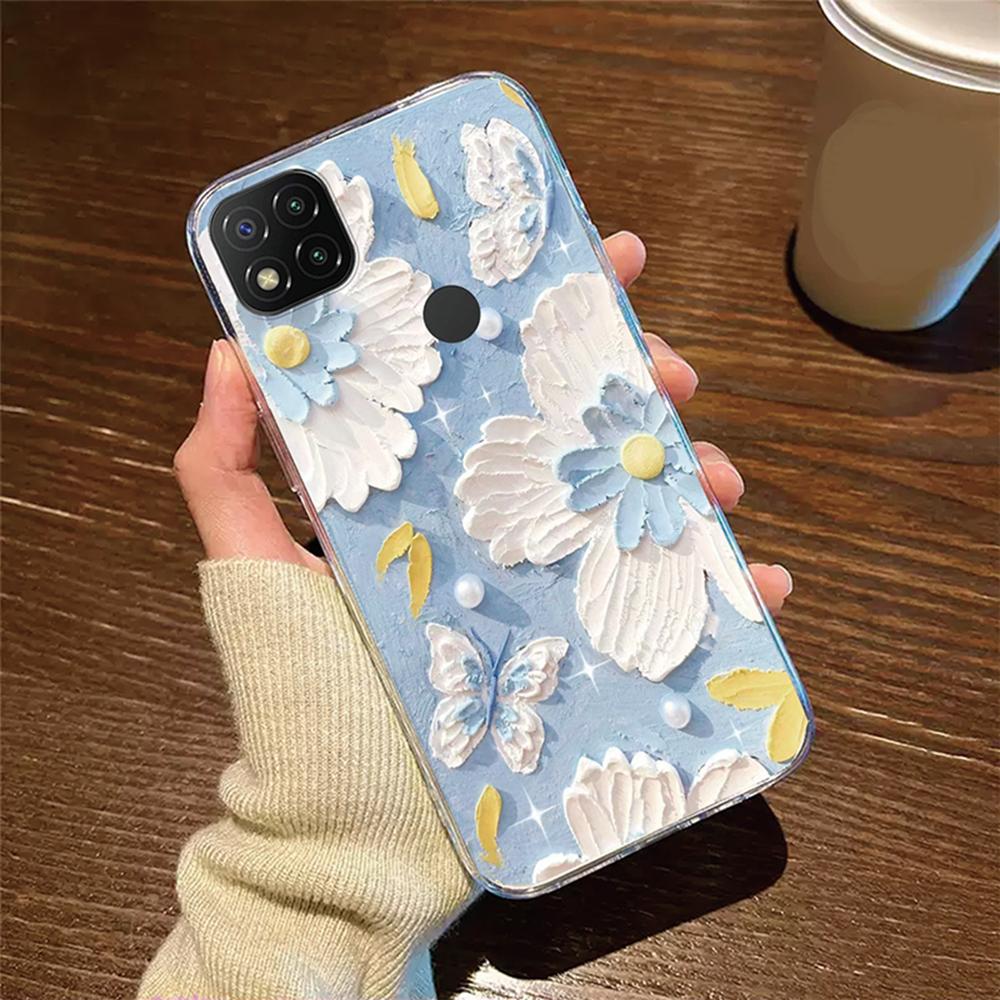 Прозрачный для Xiaomi Redmi 9C 9 9A 9T 10A Чехол Силиконовый Розовый Цветок Масляная Живопись Лавандовый Чехол для Телефона Для Redmi9C NFC