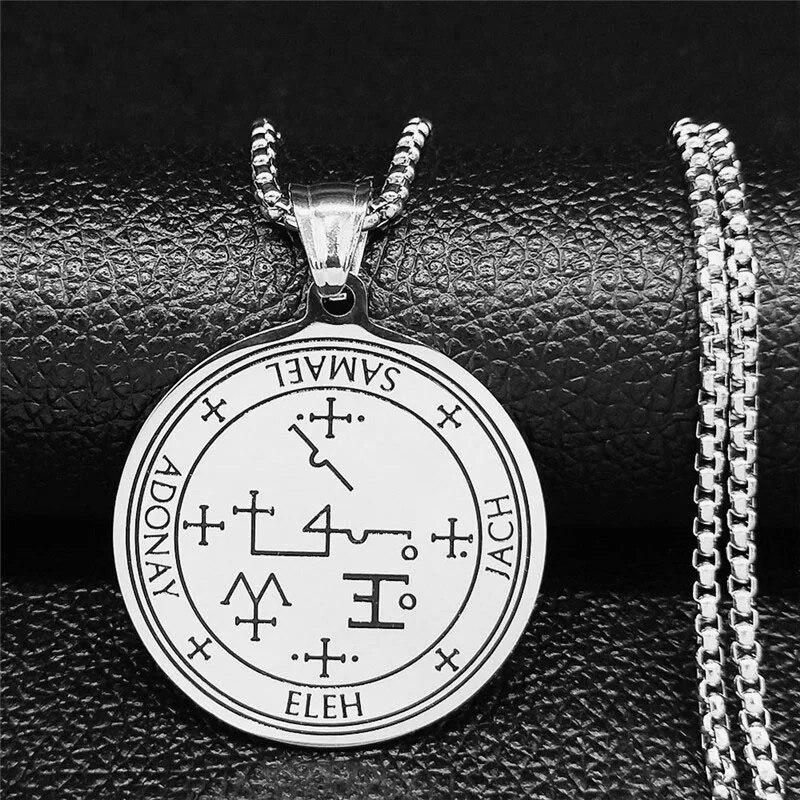 Печать Ангела Разиэля, ожерелье из нержавеющей стали, серебро, печать архангела Разиэля, амулет, талисман, ювелирные изделия ожерелья