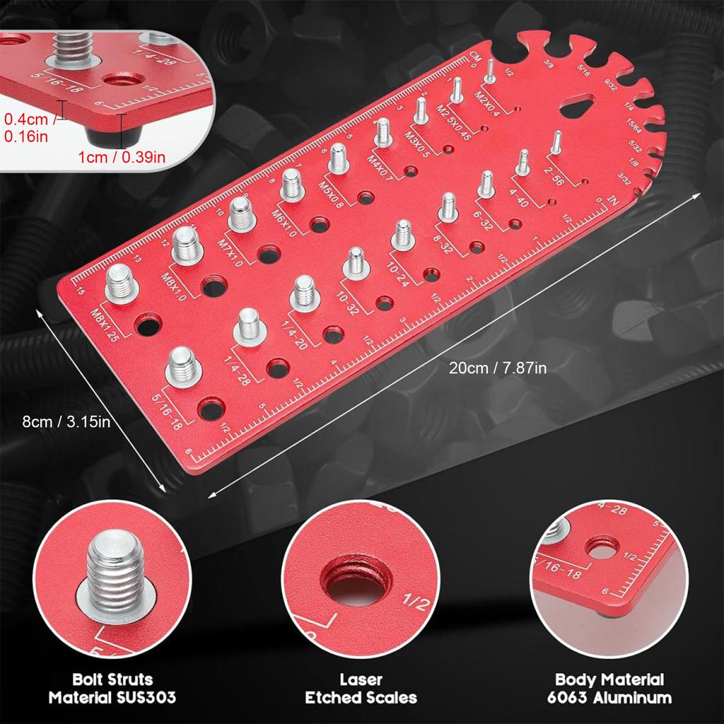 Nut and Bolt Thread Checker Aluminium Alloy Accurate Metric Screw Bolt Size and Thread Gauge