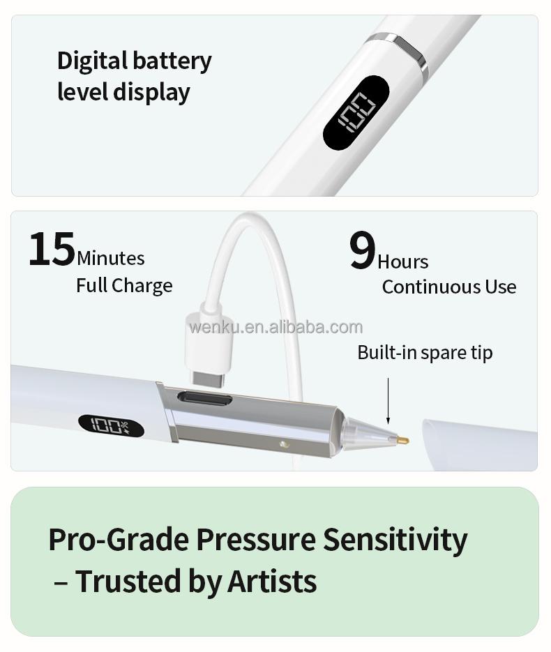 WKZP023B Active Stylus Pen Magnetic Attraction Replaceable Nib Faster Charging 15 Minutes iPad Mini 7th(A17 Pro)/6th/5th Gen