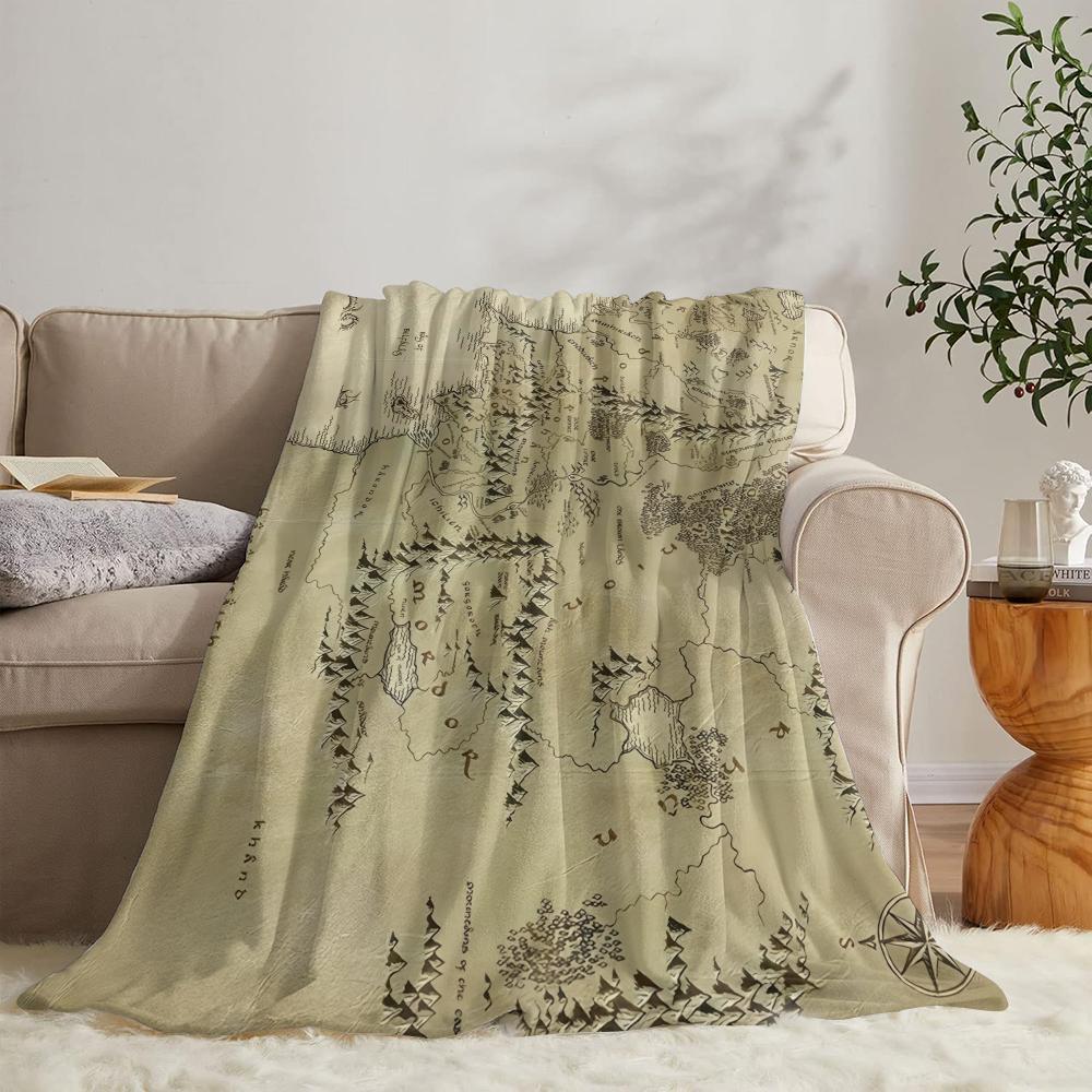 GUOYU Blanket Middle Earth Map Throw Soft Flannel Throw Summer Blanket Lightweight Cozy Nap Blanket for Sofa Bed Travel