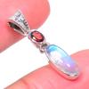 Natural Rainbow Moonstone, Garnet 925 Solid Sterling Silver Pendant 1.10" Z5J17