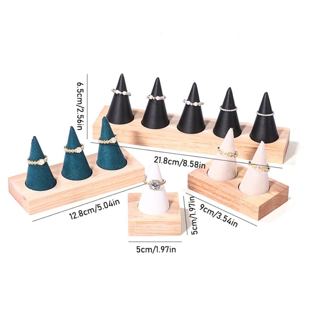 Jewelry Display Cone Shape Rings Holder Storage Rack Wooden Rings Organizer Girls Women