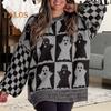 Halloween Spooky Sweater Plaid Pumpkin Ghost Pattern Knitting Tops Oversized Crew Neck Long Sleeve Pullover Tops Knitwear