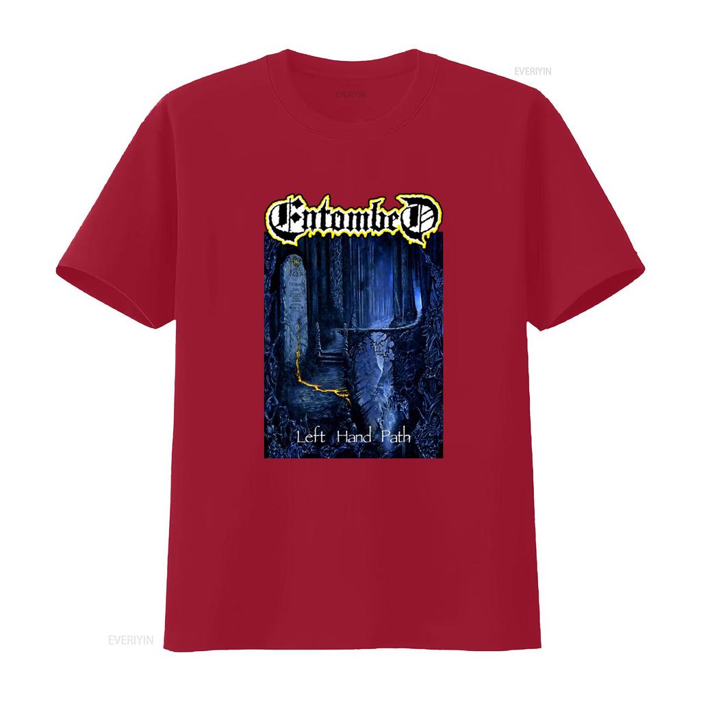 ENTOMBED Left Hand Path Gothic Forest Tombstone Design T Shirt for Men and Women vintage Washed graphic Stylish Slightly Casual