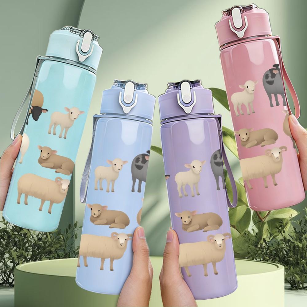 1PC Flock Farm Sheep Pattern 750ml Color Plastic Sports Water Bottle Leakproof Flip Straw Lid Suitable for Sports Office Home Use