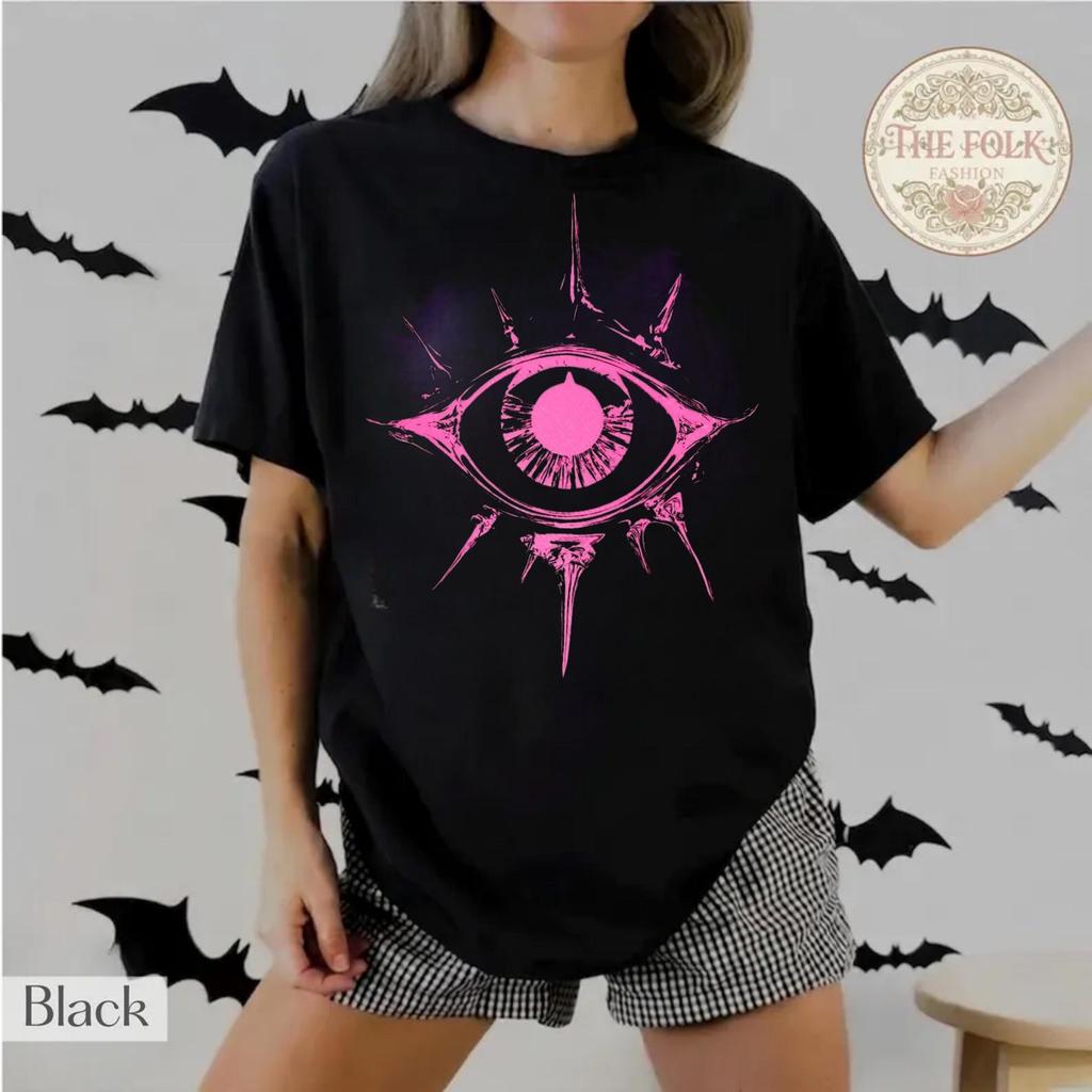 Cyberpunk Goth Eye Shirt, Pastel Goth Evil Eye Tee, Neon Witchcraft T-shirt, Edgy Grunge All Seeing Eye Tee, Gen Z Halloween Shirt