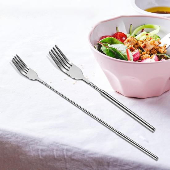 Набор из 2 телескопических вилок из нержавеющей стали, регулируемая выдвижная вилка длиной от 8,7 до 25,6 дюймов, выдвижная длинная ручка, вилка для барбекю и фруктов