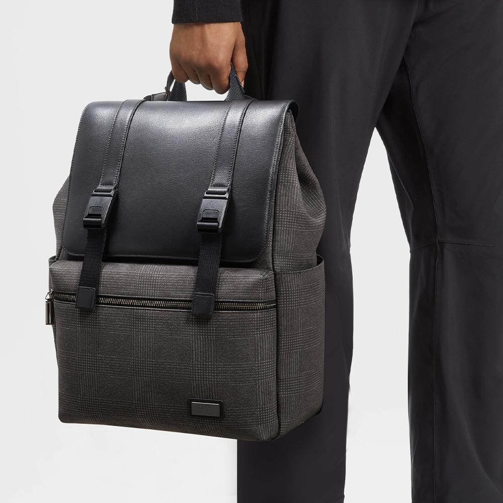 Bvp Glen Check Design Genuine Cowhide Backpack B6041
