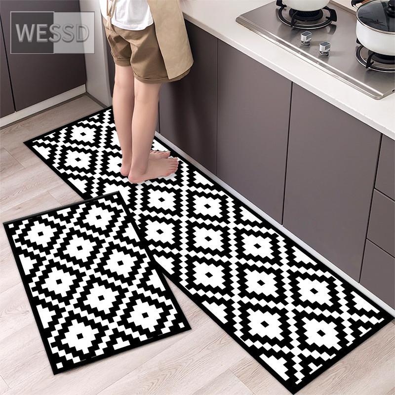 Черно-белые геометрические кухонные ковры и коврики, нескользящие 40x60 см, 40x120 см, простые наборы ковриков для ванной комнаты, 2 предмета, коврик для спальни