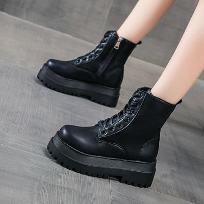 Мода Модные женские сапоги на платформе 2024 года, новые зимние однотонные женские туфли, тонкие одинарные женские сапоги с дышащей платформой, увеличенные