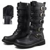 Fashion Large Size Men's Leather Motorcycle Boots Mid-calf  Combat Boots Gothic Belt Punk Boots Men Shoes Tactical Boot 2025